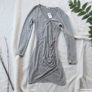 Grey Longsleeved Ruched Bodycon Dress